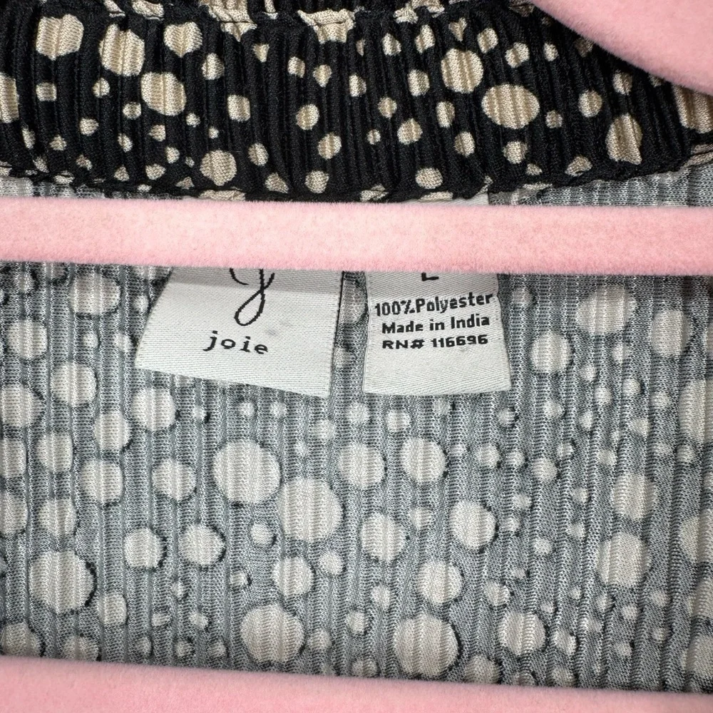 Joie Women's Black + Cream Polka Dot Collared Blouse With Lettuce Hem Size Large - Picture 4 of 4
